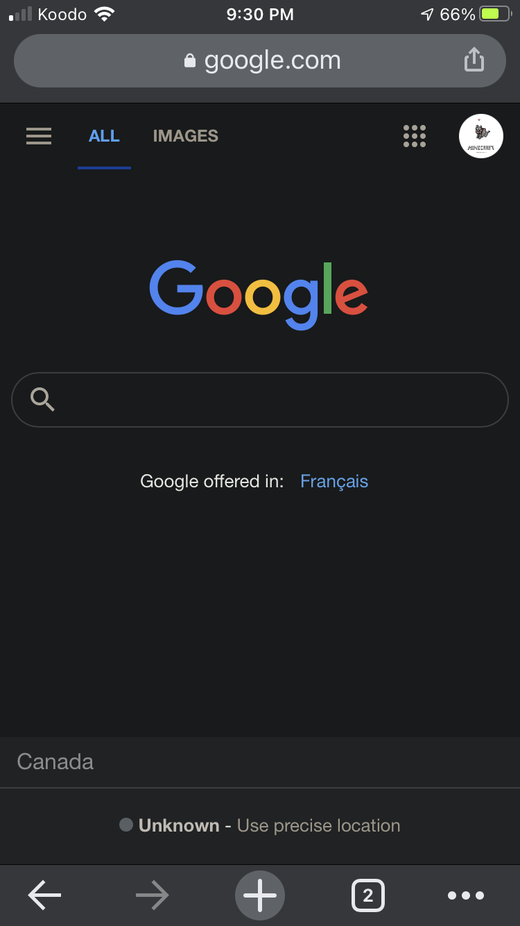 Google in dark mode.